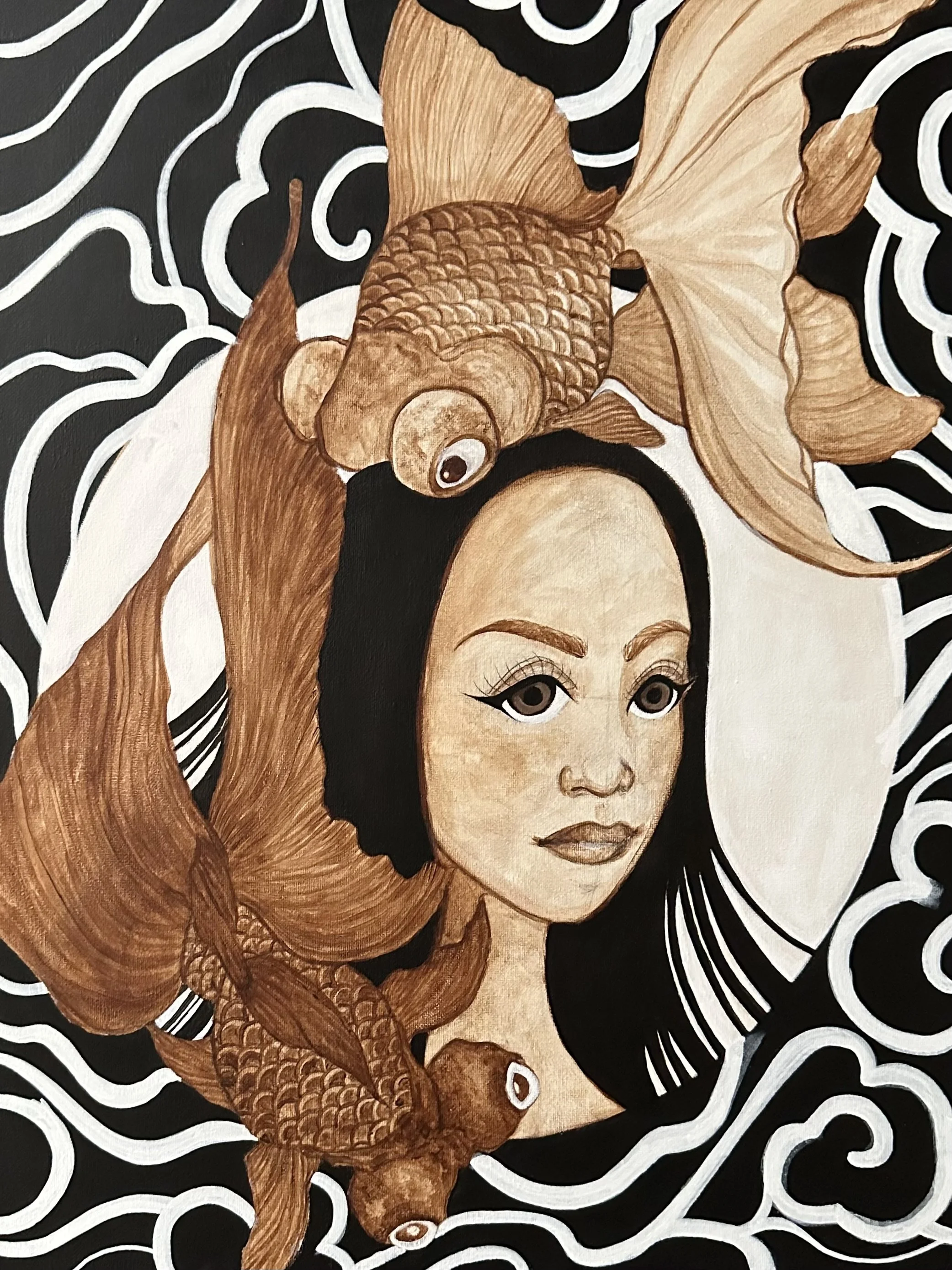 Chrysha Fontes "Fish Out Of Water, Head In The Clouds" (2023)
Acrylic on Canvas, 18" x 24", $150