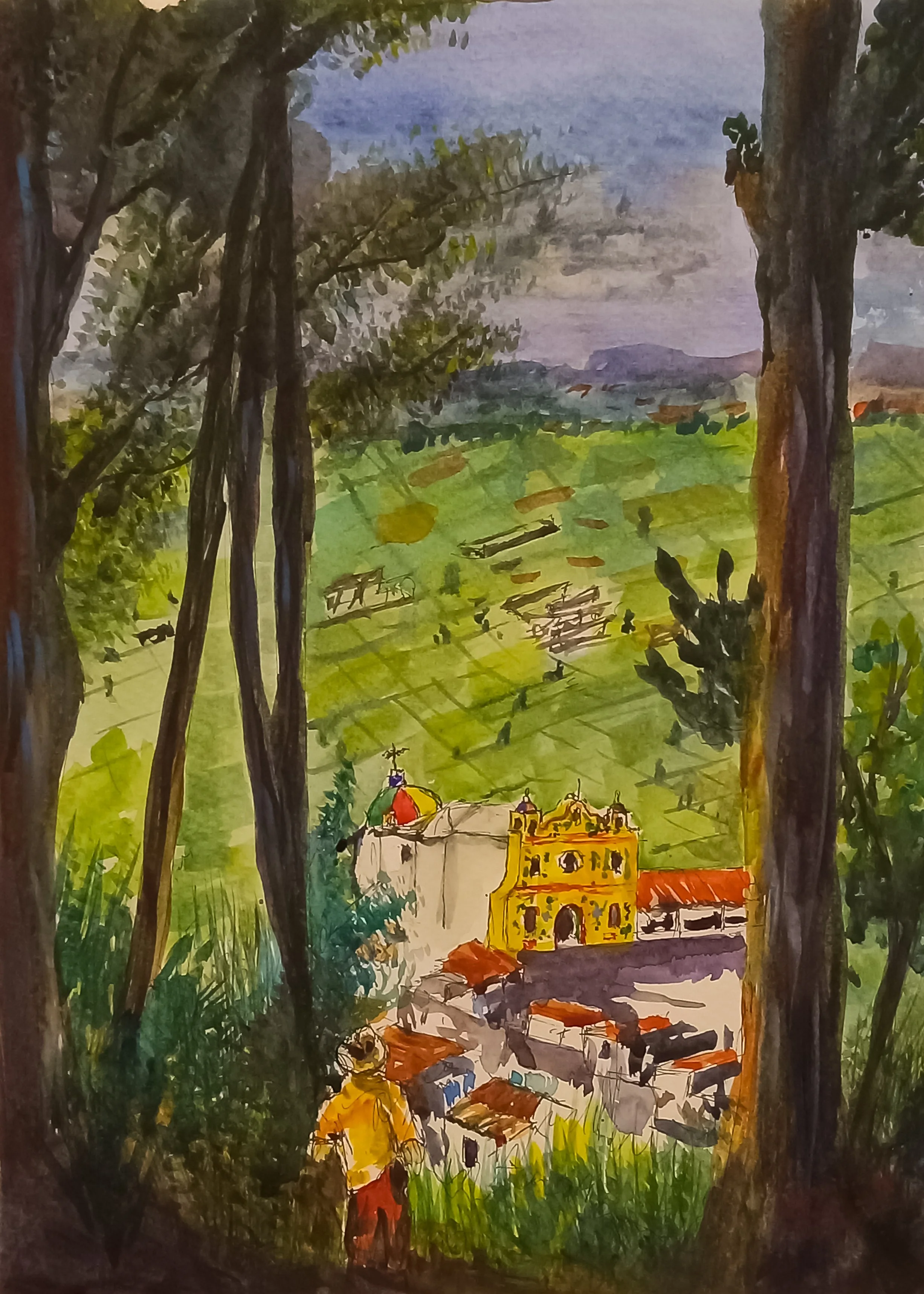 Manuel Saquic "Magic Land" (2023)
Watercolor and Watercolor Paper, 24" x 18", $1000