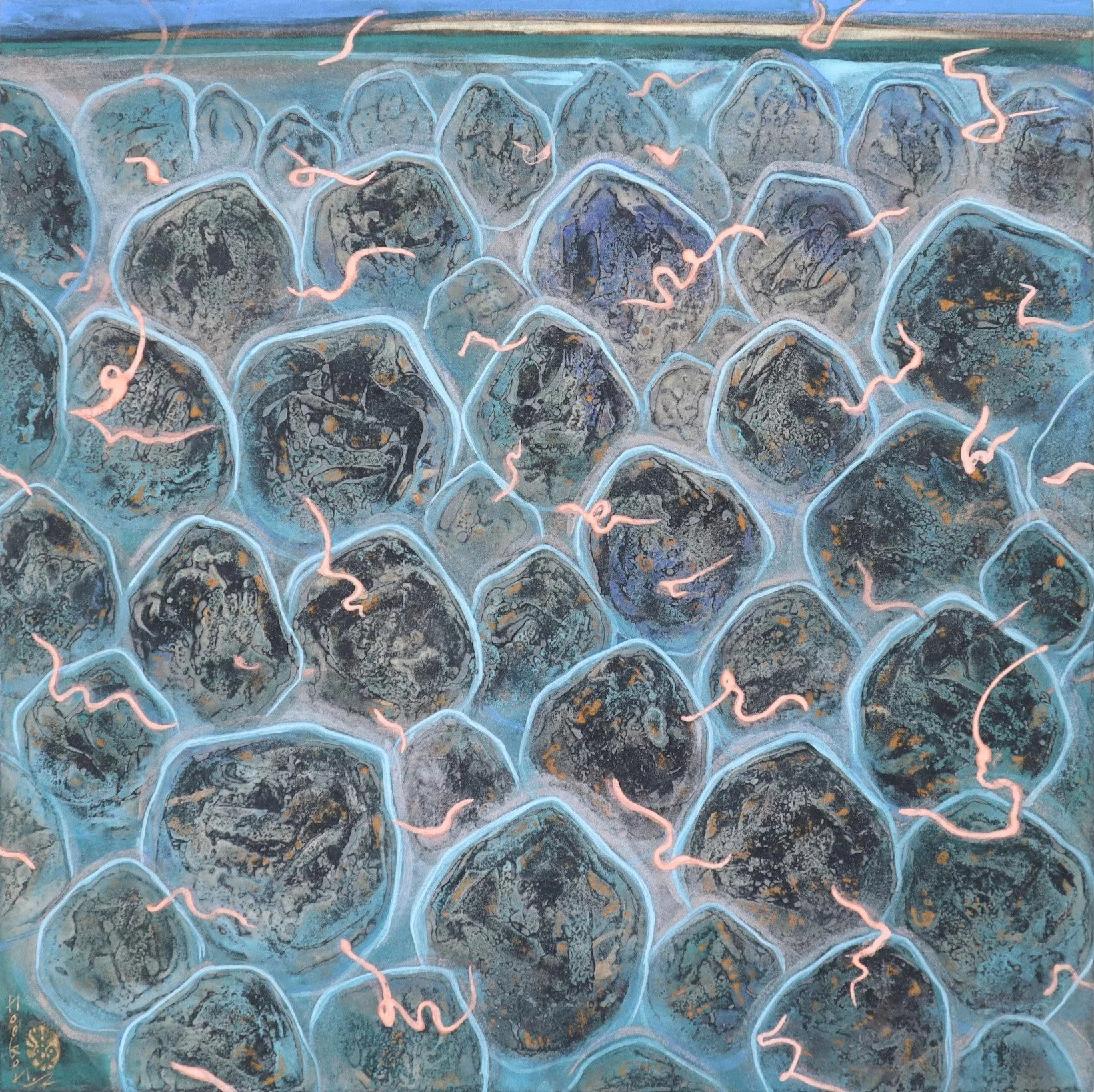 Moeko MACHIDA "Toward the Dawn" (2022)
Mineral pigment, china ink, mashi (japanese paper), 13.2" x 13.2", $670