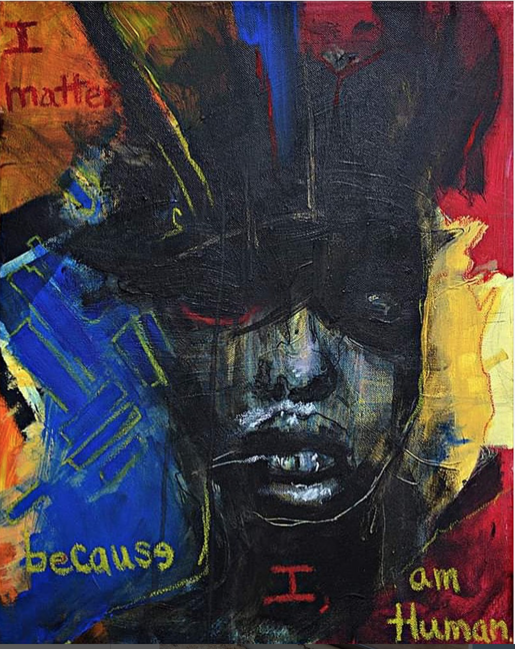 Disxiple "I. am. human." (2022)
Acrylic and wax crayons, 20" x 16", NFS