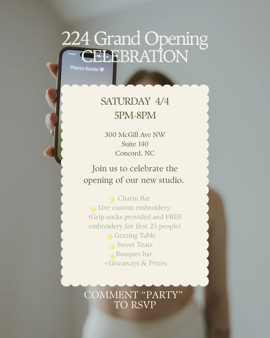 Open house this Saturday 🥂✨
Come celebrate our grand opening with us &mdash; good energy, community, and a little something special waiting for you. 

Comment PARTY below to RSVP 🎉
See you there ♡