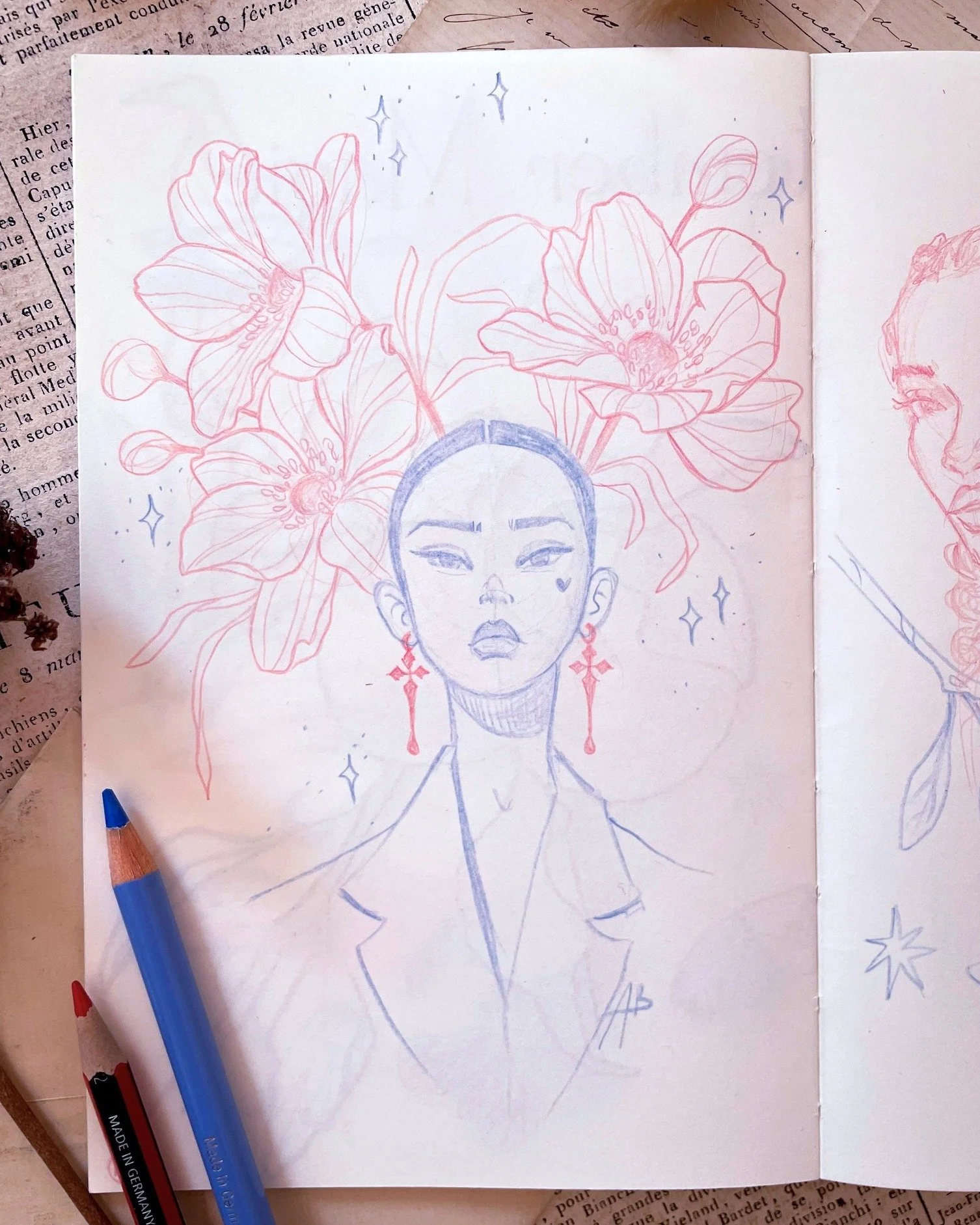 ✨ Lately I&rsquo;ve been sketching with a blue pencil, and I think I&rsquo;m a little in love with it&hellip; 💙
I&rsquo;m still not giving up on my trusty red pencil, but the way the two colours dance together on the page feels so alive and playful.