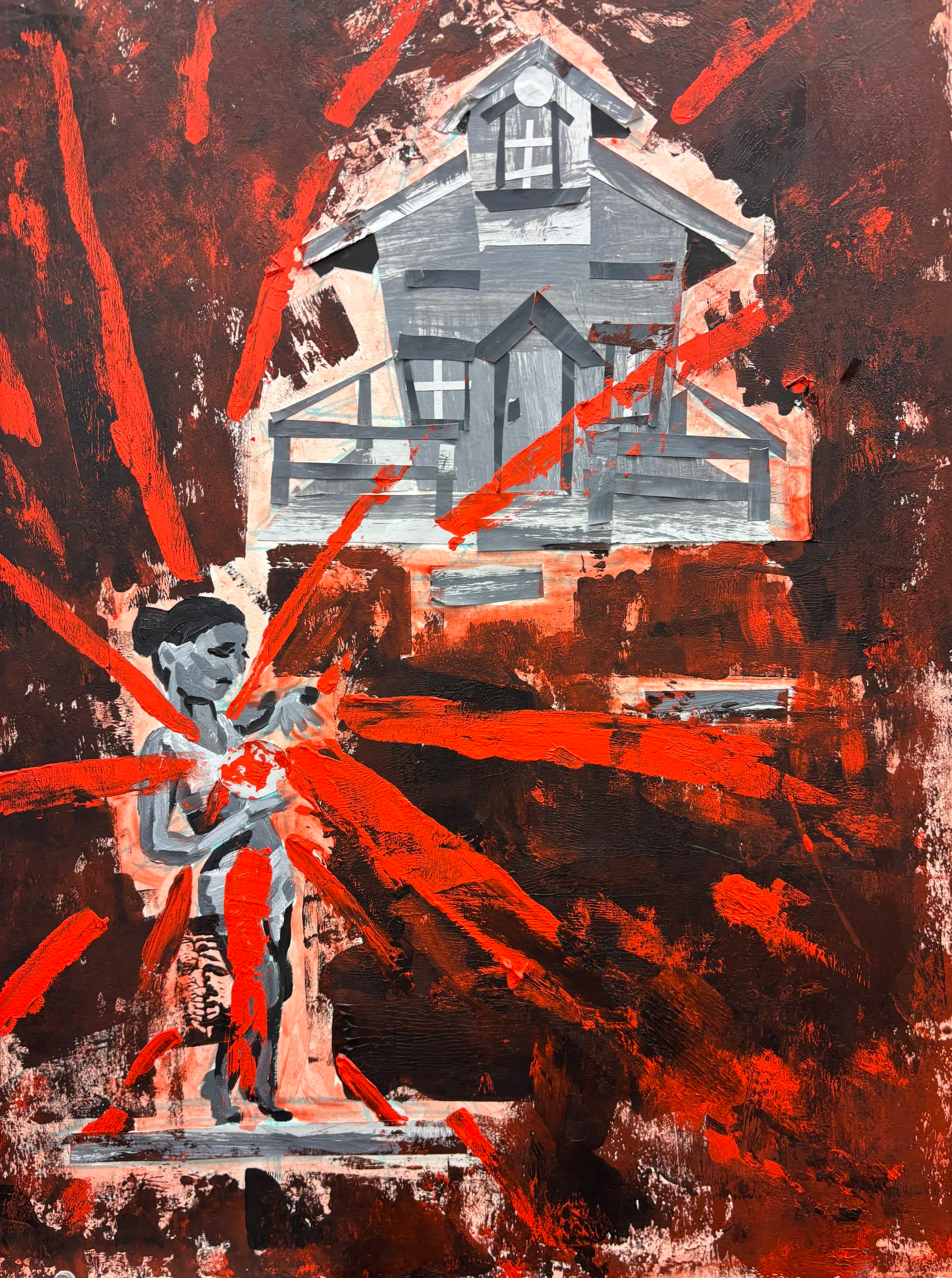 The collapse (acrylic paint, paper/ college) (2025) 