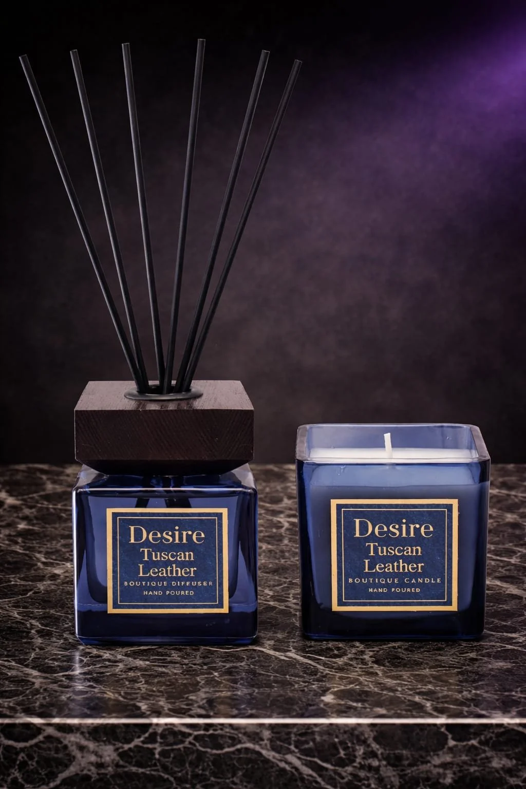 Tuscan leather diffuser & candle set