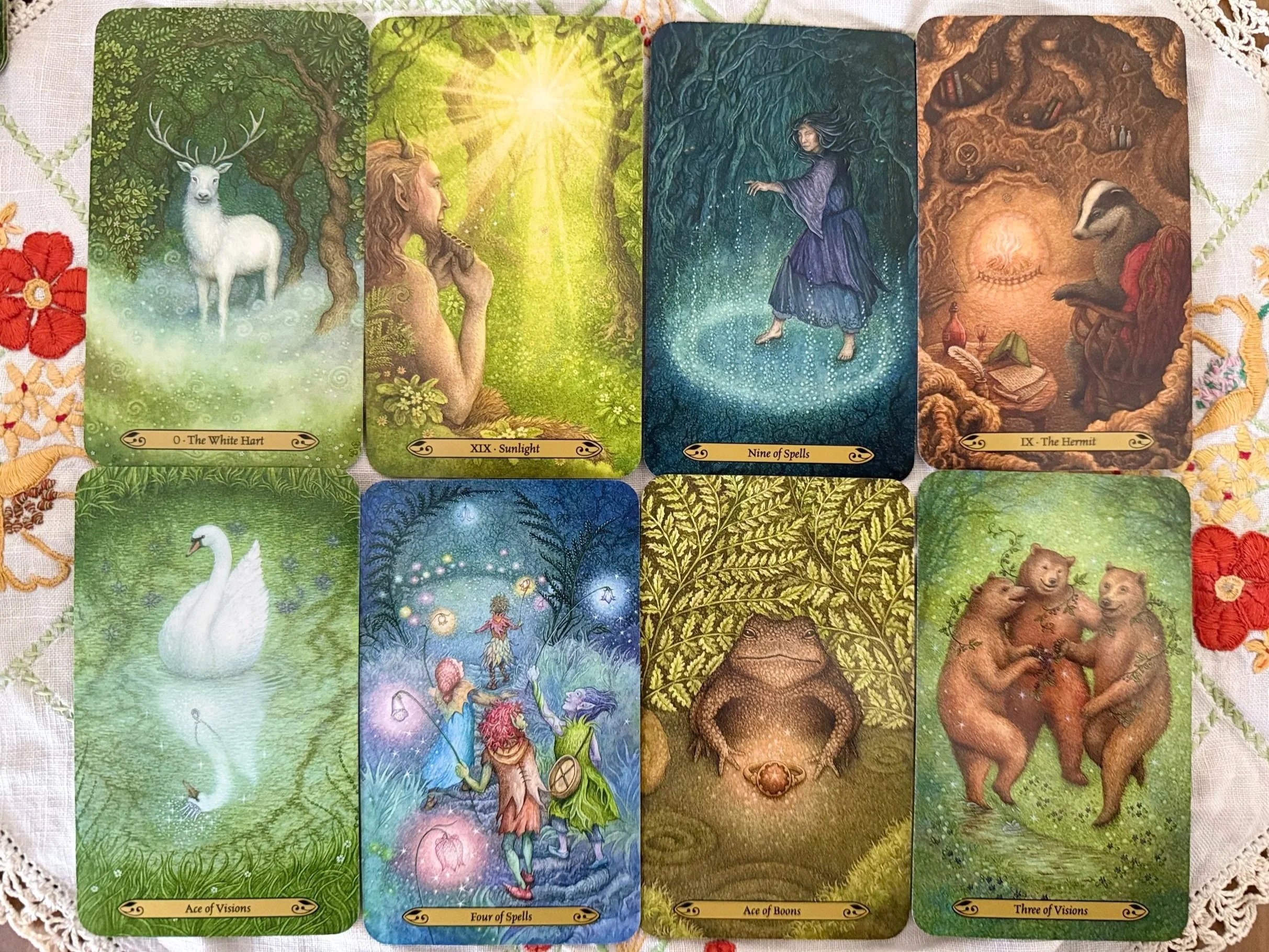 eight cards from the Forest of Enchantment Tarot Deck