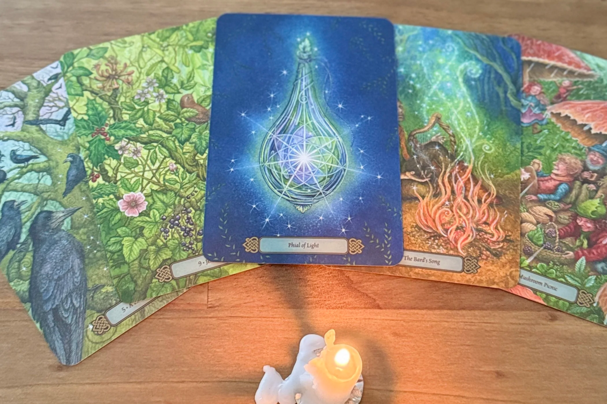 five cards from the forest of enchantment oracle deck
