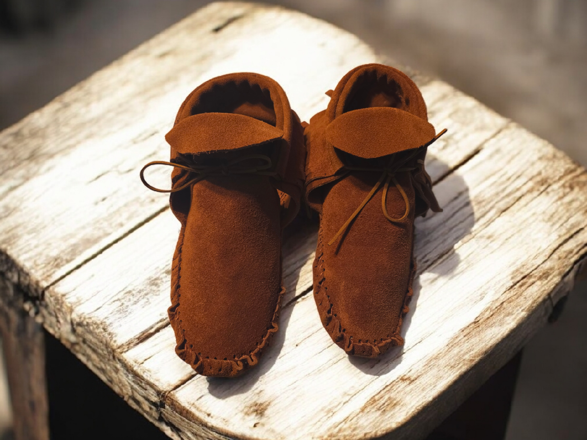 Leather Brown Fringed Moccasin