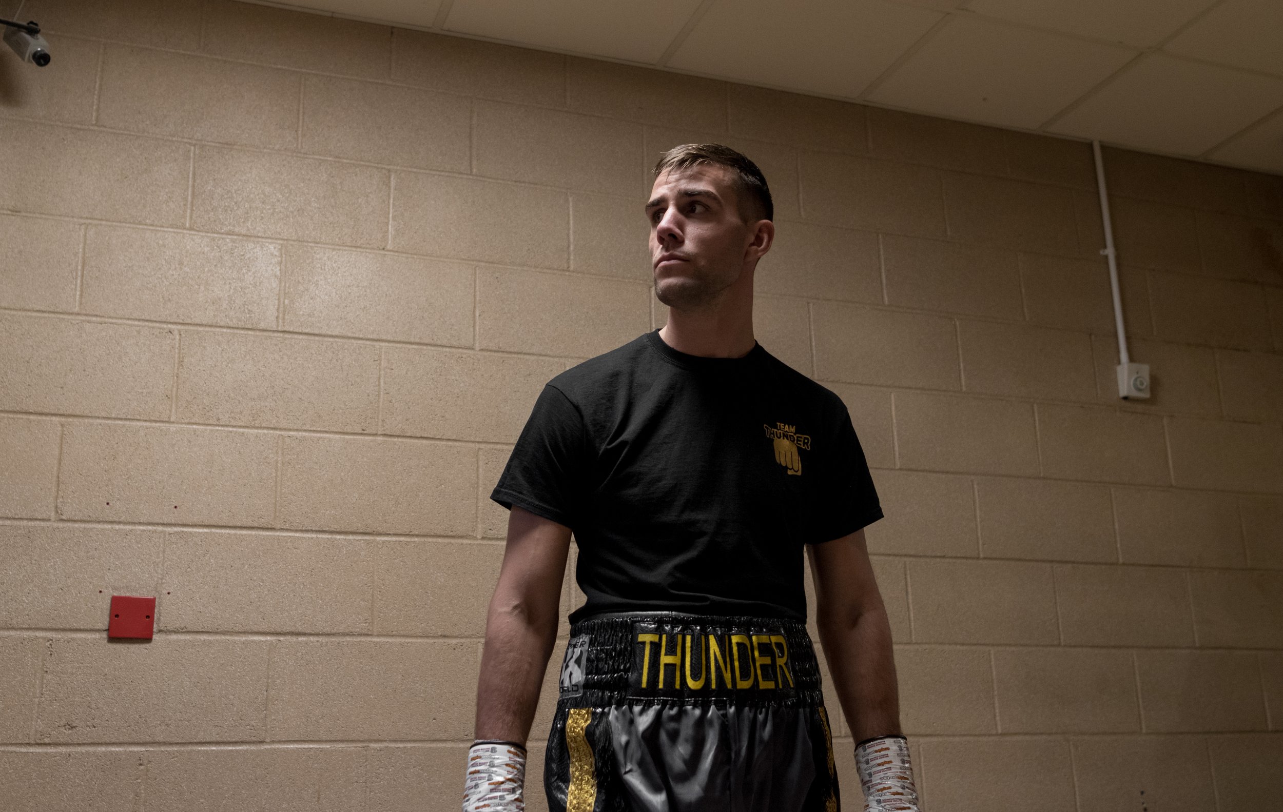 Nathan Thorley nervously waiting backstage in the old Newport Leisure Centre