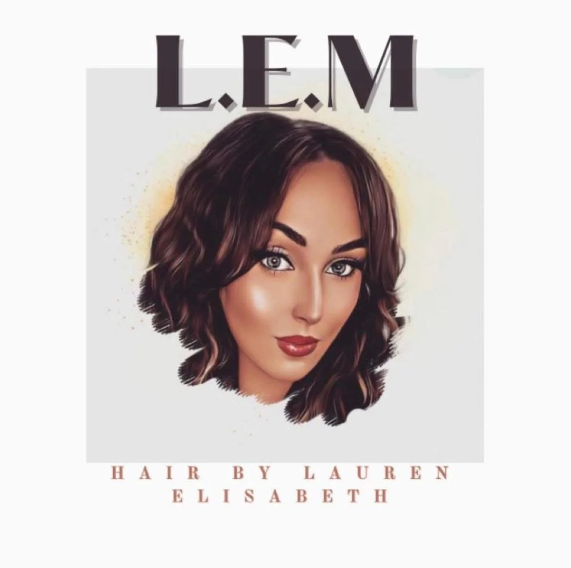 Book cover with a woman’s face and styled brown hair, titled "L.E.M" with credits to Lauren Elisabeth for hair styling.