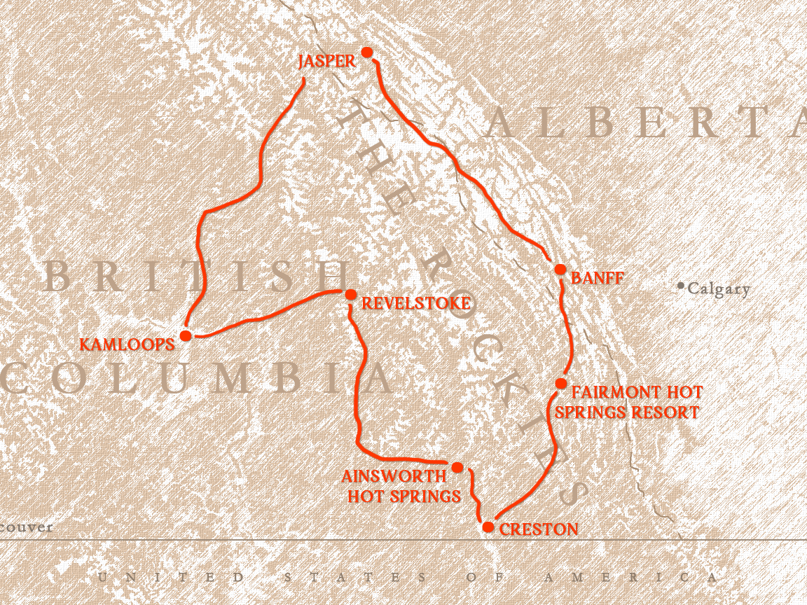 A tour map in the style of old brown parchment paper showing the various stops along the Sacred Circle Tour.
