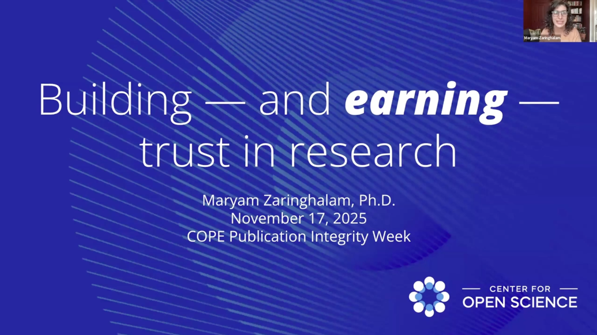 Screenshot of slide that says "Building — and earning — trust in research"