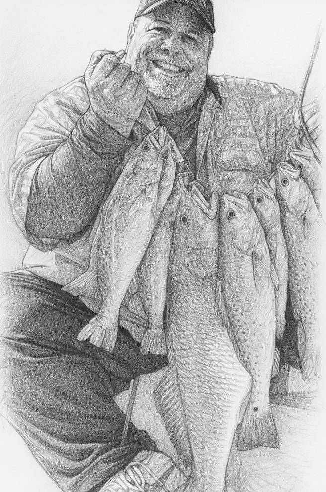 b&w sketch of bri with stringer of fish.png
