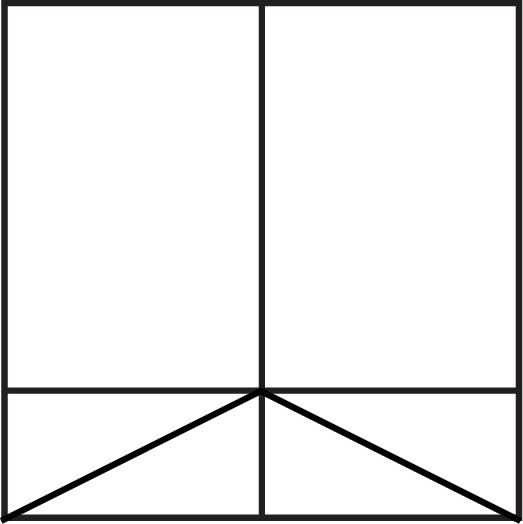 Geometric drawing of an outline square with sections divided by vertical, horizontal, and half circle lines.