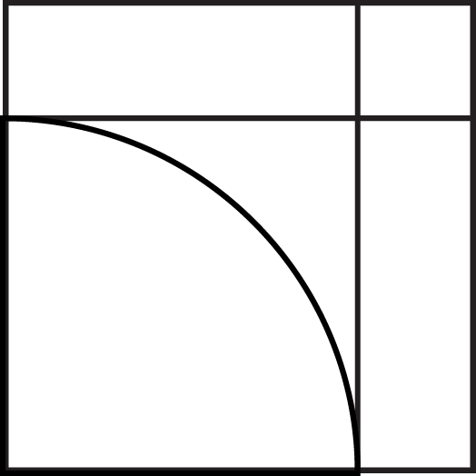 Geometric drawing of an outline square with sections divided by vertical, horizontal, and diagonal lines.