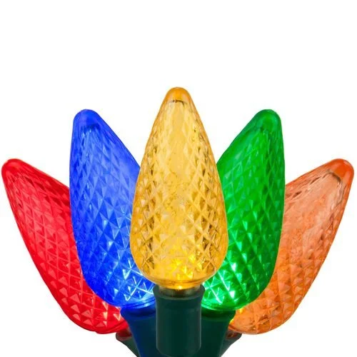 Close-up of the multicolor c9 christmas lights option available for exterior christmas light decoration from Neon Noel LLC in Northeast Texas