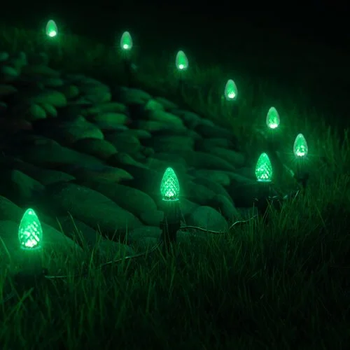 Close-up of the green pathway Christmas lights option available for exterior christmas light decoration from Neon Noel LLC in Paris, Texas