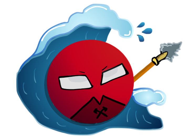 Illustration of a red globe with an angry face, wearing a snowstorm as a hat, holding a hammer, with ice and snow surrounding it.