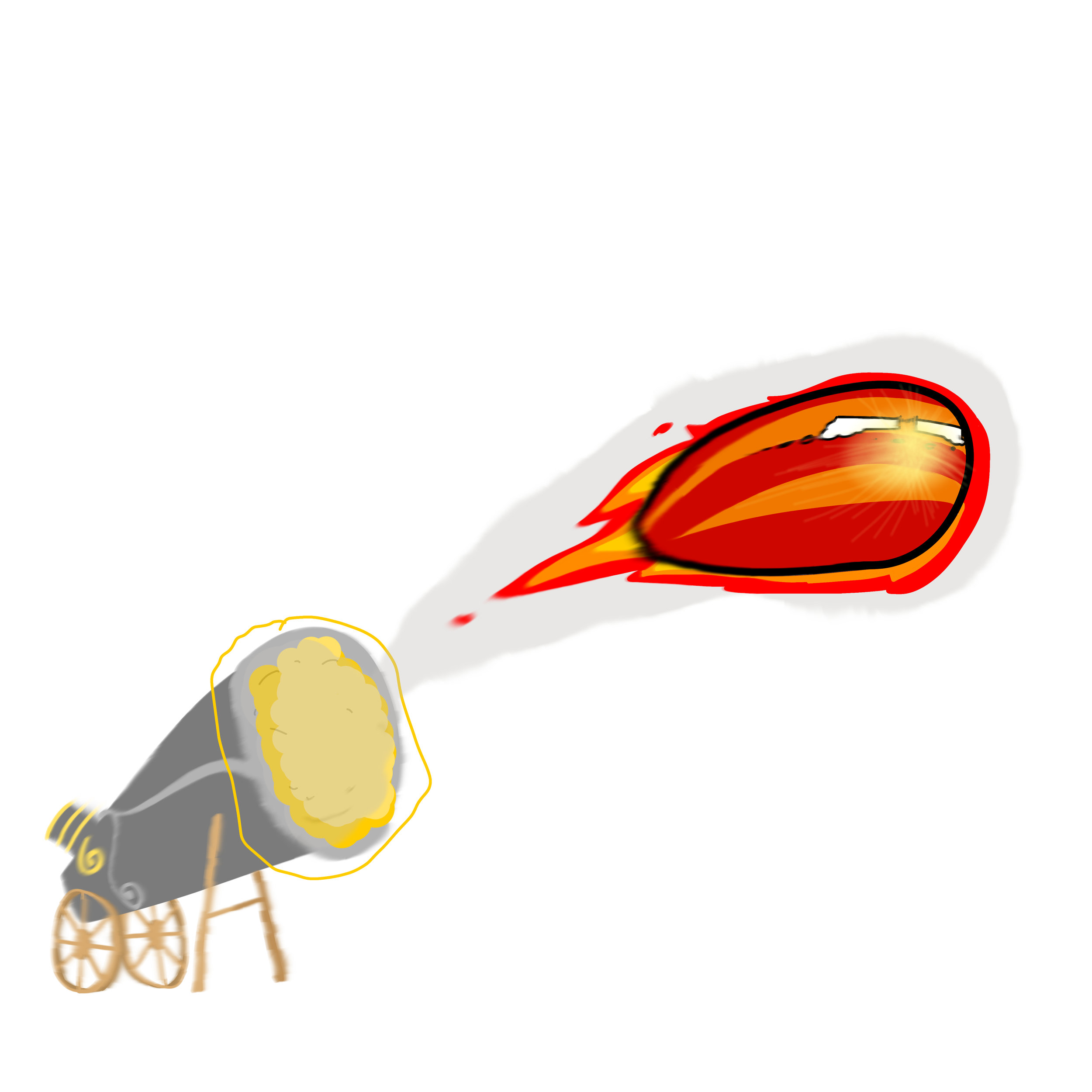 An illustration of a steam locomotive train and a volcanic eruption on a mountain, with lava flowing down the side.
