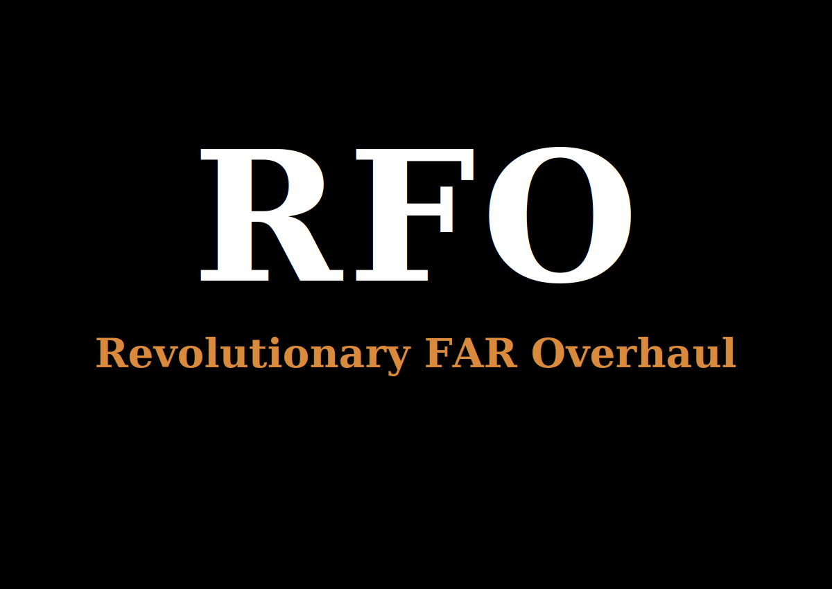 Black tile with graphics "RFO Revolutionary FAR Overhaul"