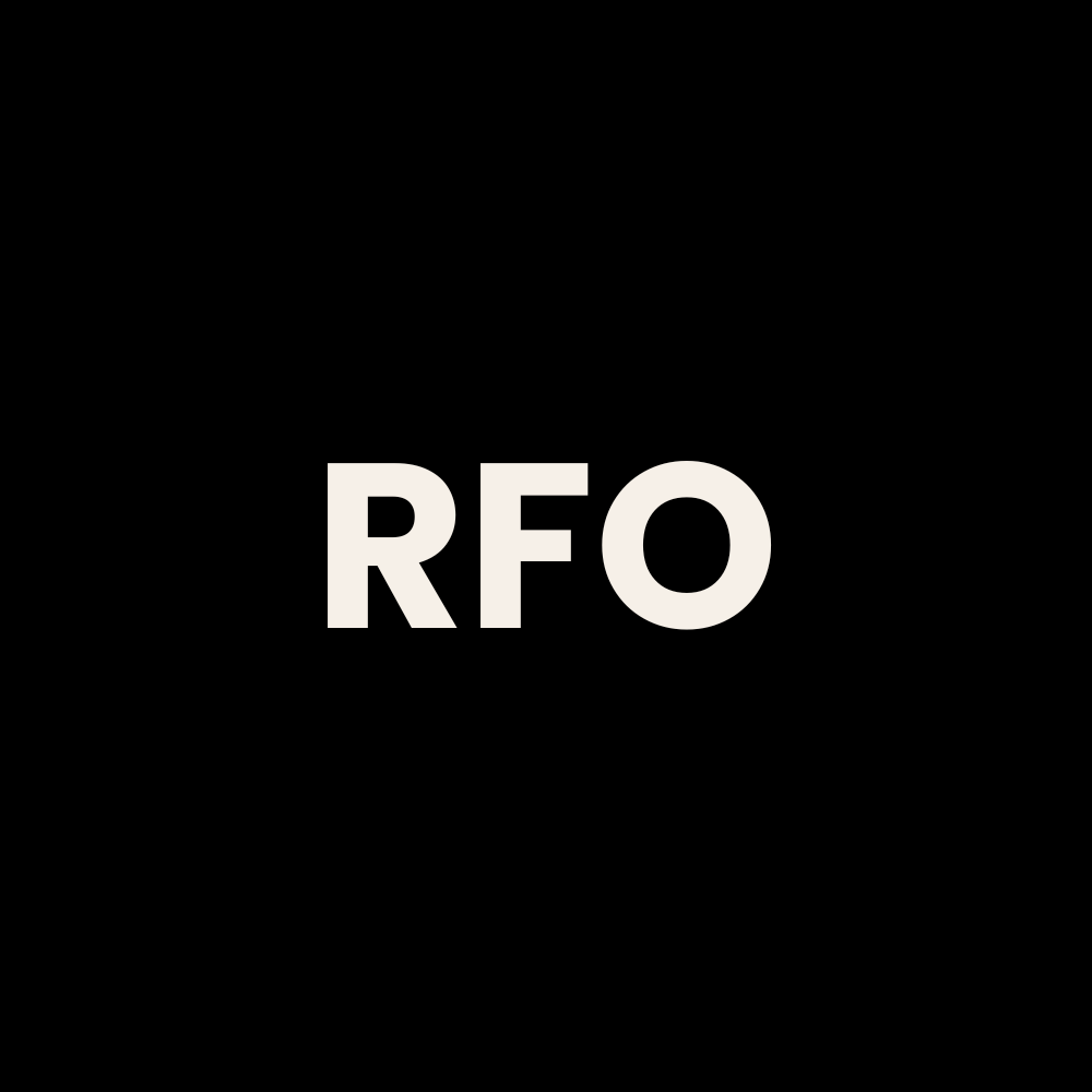 Black background with letters RFO spelled out in white