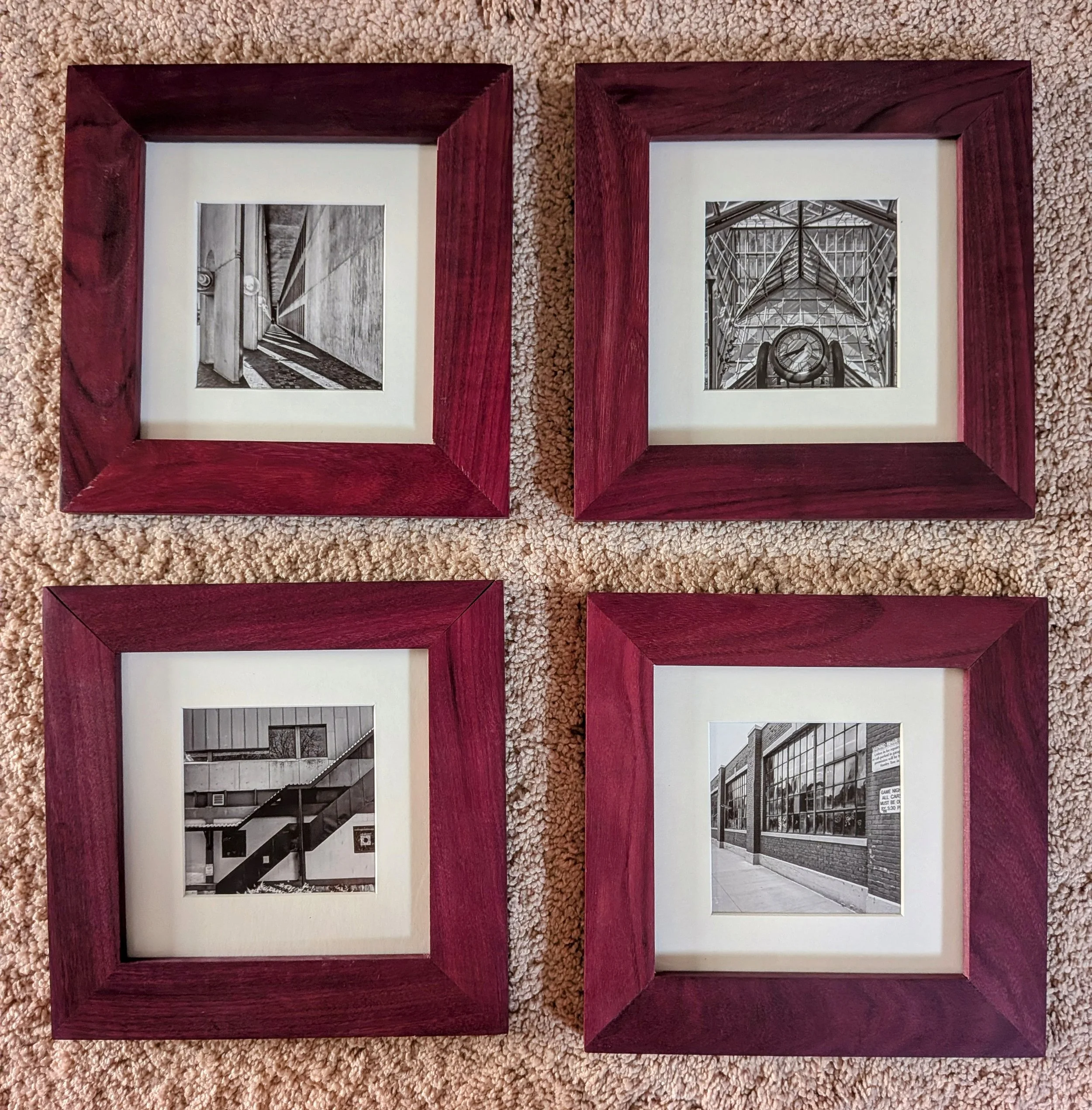 Picture frames made with purpleheart scraps - Pictures taken around Boston