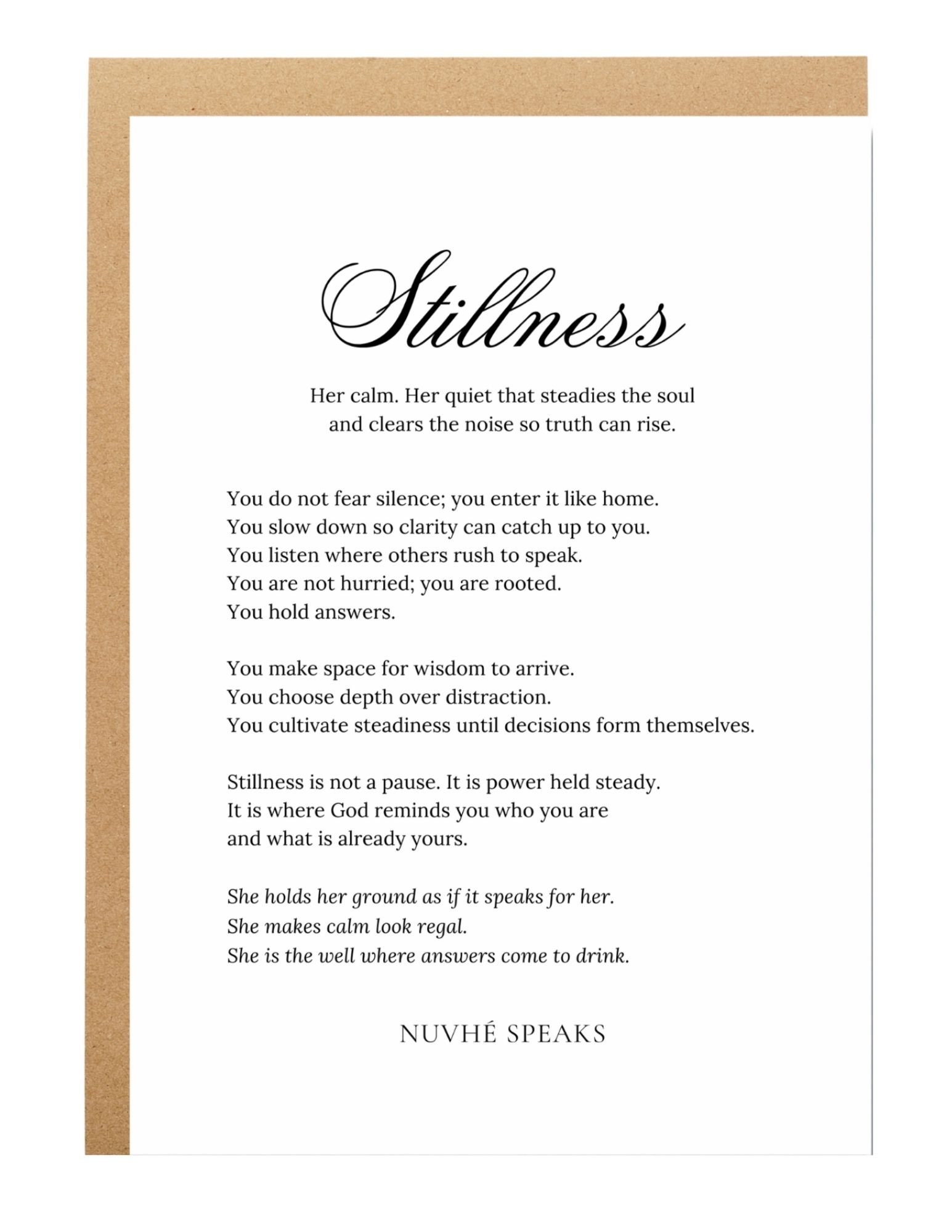 stillness quote empowering women greeting card by nuvhe speaks