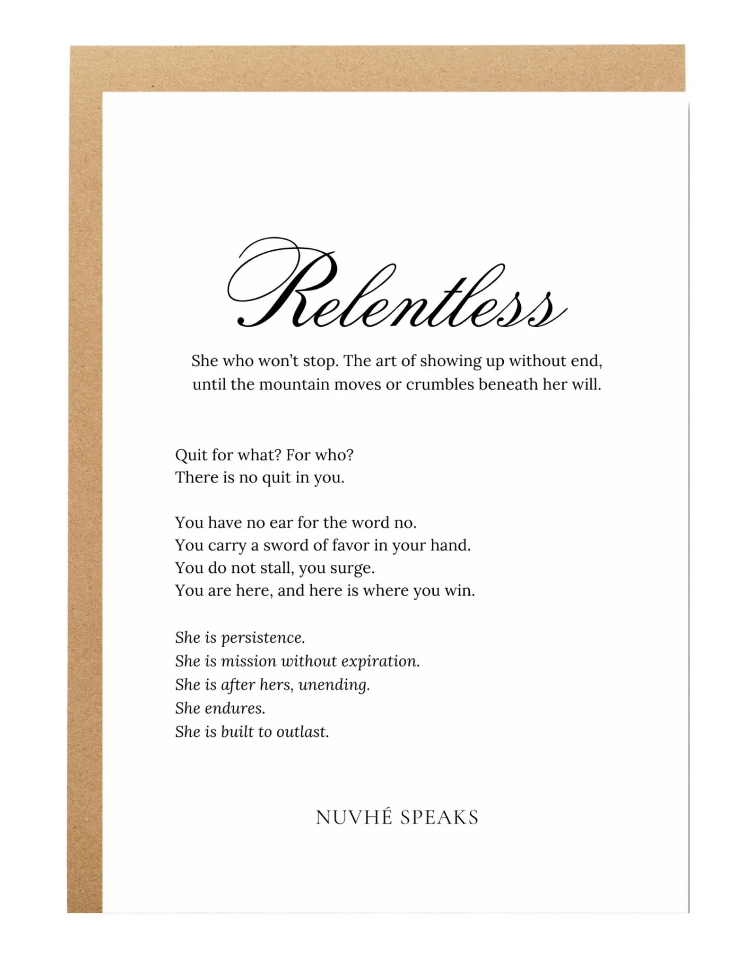 relentless quote empowering women greeting card by nuvhe speaks