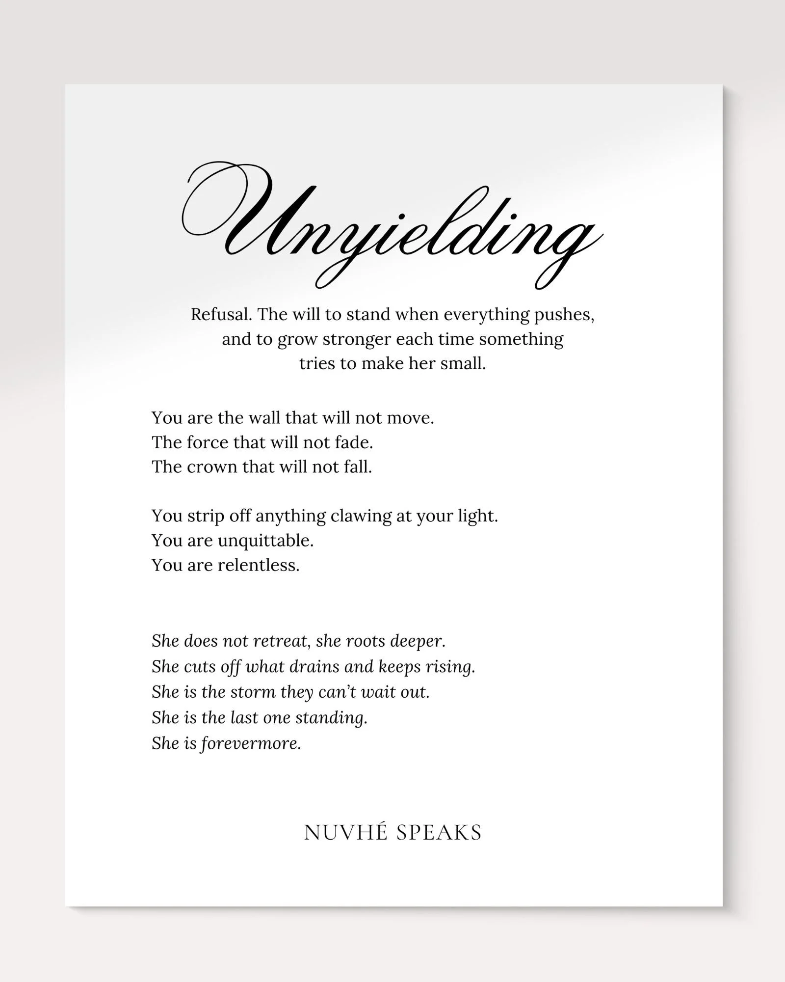 unyielding wall art print quote by nuvhe speaks