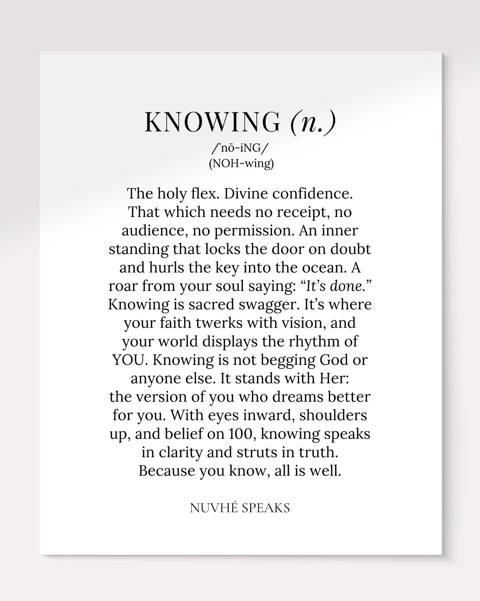 knowing definition wall art print nuvhe speaks