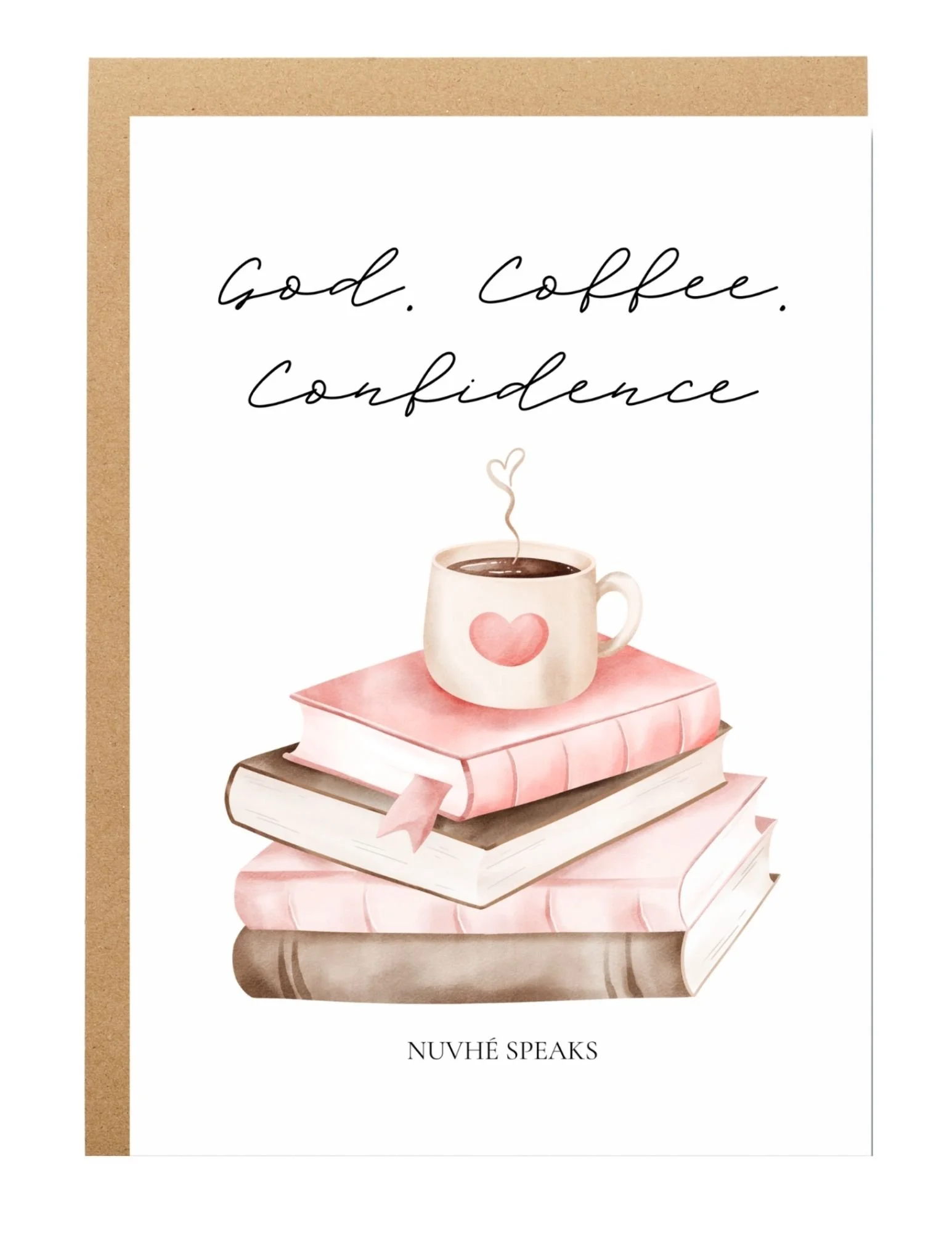 god coffee confidence pink aesthetic greeting card for women by nuvhe speaks