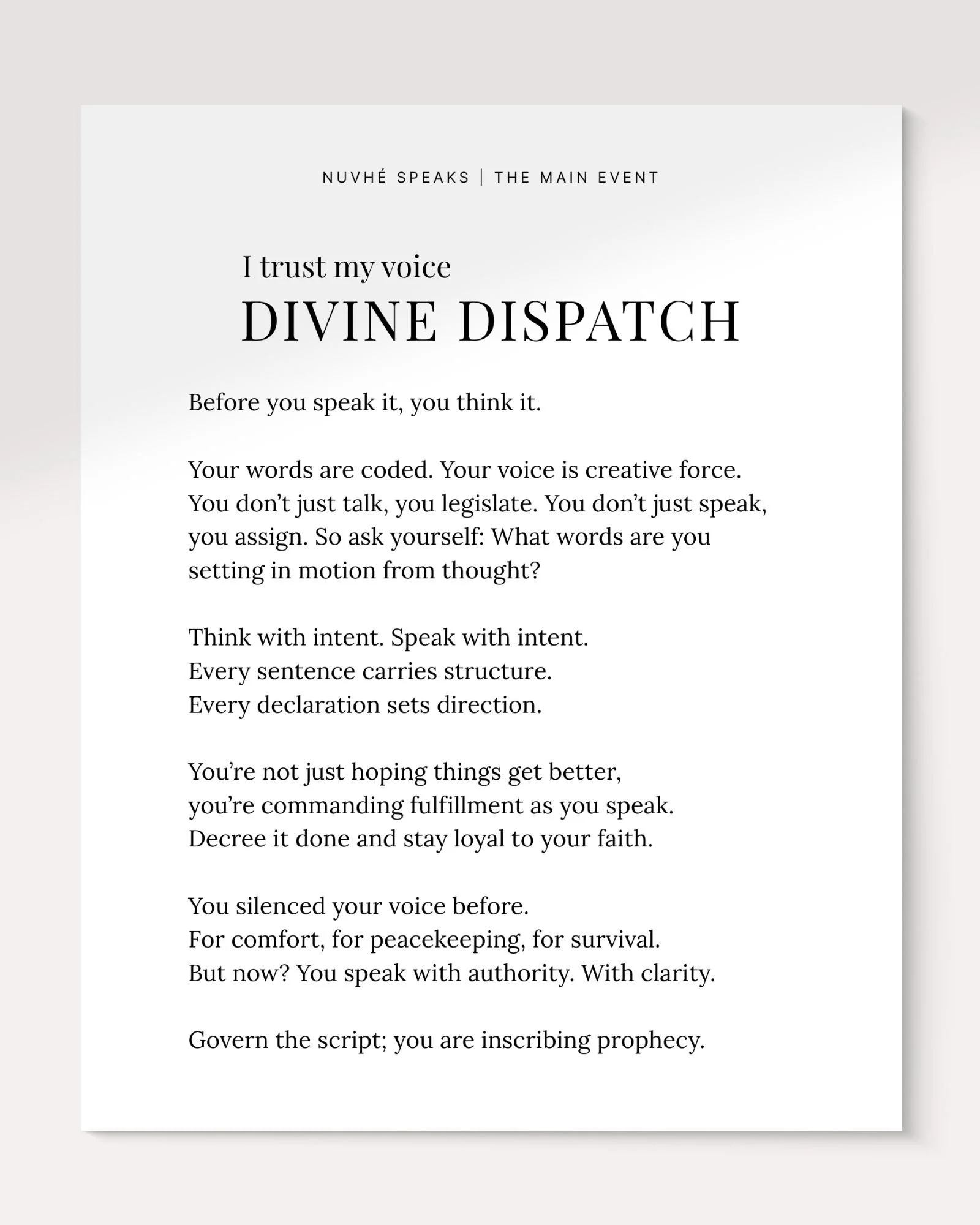 i trust my voice quote divine dispatch the main event nuvhe speaks