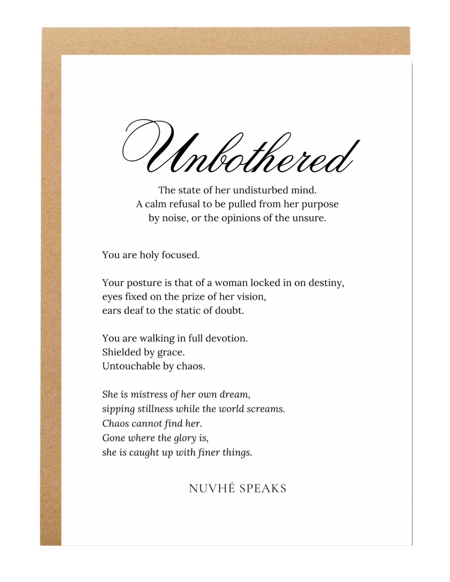 unbothered quote empowering women greeting card by nuvhe speaks