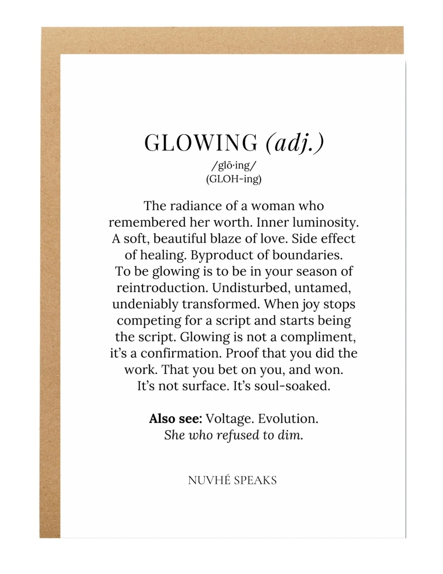 glowing definition for her greeting card by nuvhe speaks