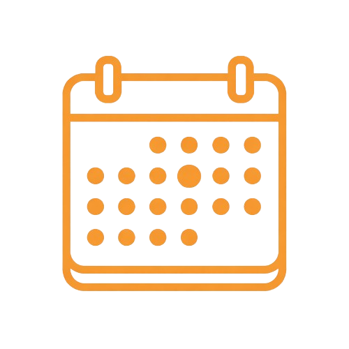 Icon of a calendar with marked dates in orange and yellow colors.
