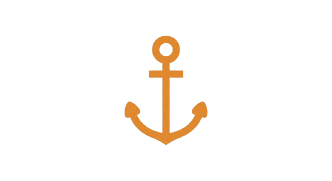 Black paper cut-out of an anchor with a small orange anchor symbol in the center.