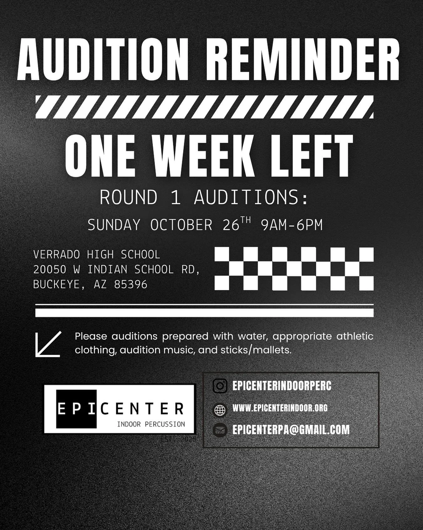 2 posts in one day??? We couldn&rsquo;t forget to remind you to sign up for our auditions next weekend! Find the registration link in our bio
#wgaz #wgi #indoorpercussion