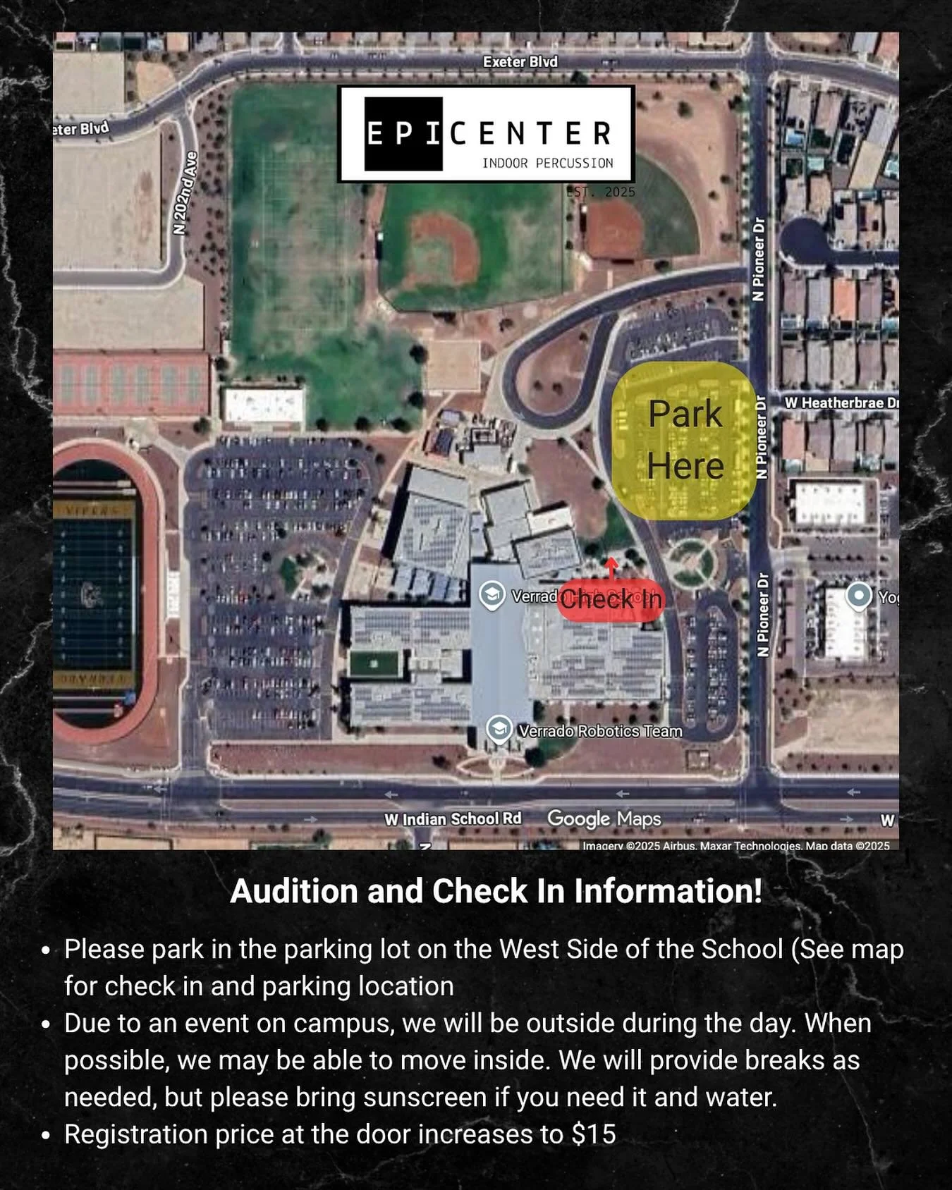 Please see the parking and check in information about auditions tomorrow! We are excited to get to see and meet everyone!