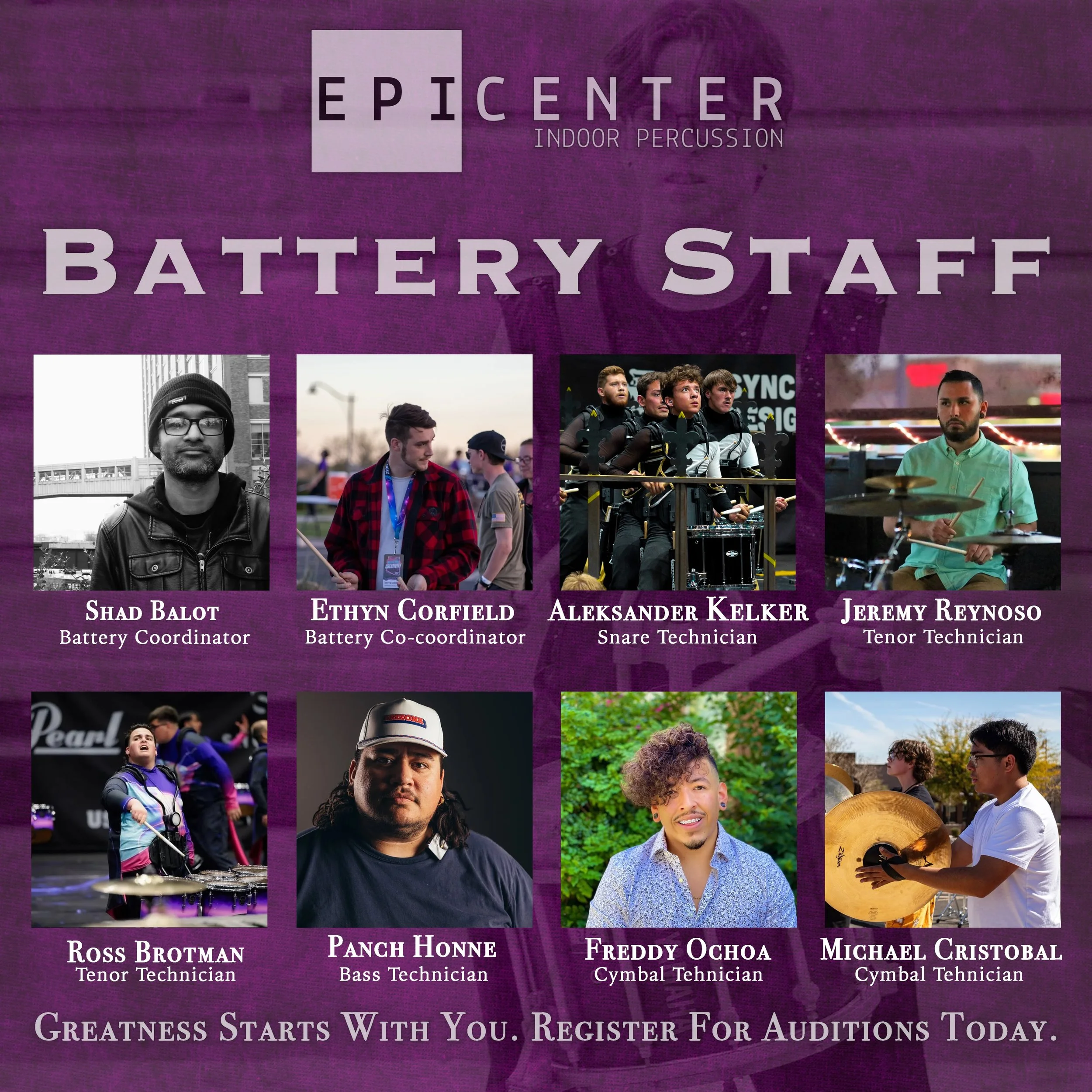 Introducing our 2027 battery staff! Visit the website in bio to read more about our educators and their expertise.

#wgaz #wgipercussion #wgi #indoorpercussion
