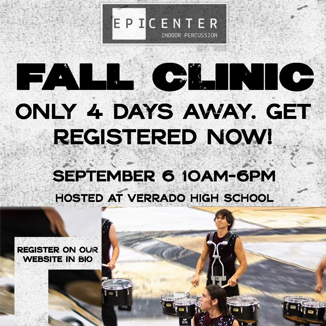 Don&rsquo;t miss out! There&rsquo;s only 4 days left until our Fall Clinic at Verrado High School. We are offering a clinic experience for all sectionals (including visual ensemble!)

Where: Verrado High School
When: 10AM-6PM (10-1:30 for visual ense