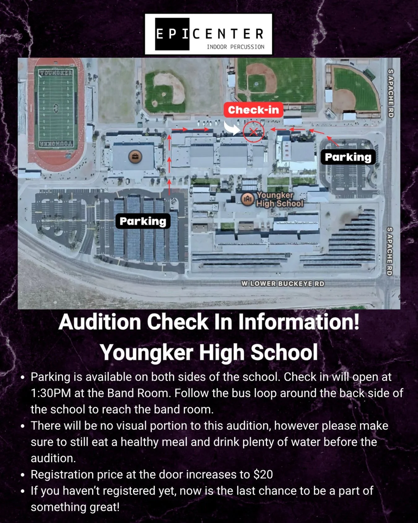 We can&rsquo;t wait to see everyone at auditions tomorrow! If you haven&rsquo;t signed up yet, now is your last chance to take advantage of online registration.

Remember, auditions are now 2-6:30PM at Youngker High School. See you there!