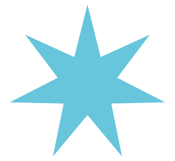 Light blue eight-pointed star with sharp edges on a black background.