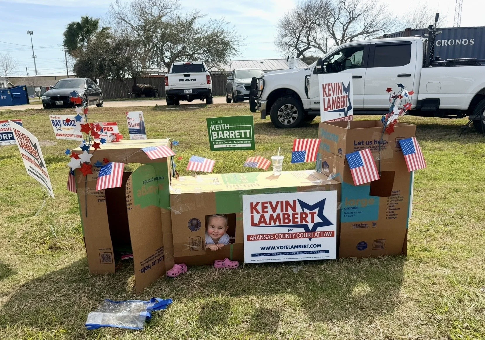 Teaching the next generation about showing up and participating - one vote at a time. Meanwhile, "Fort Lambert" was operational and keeping the kids entertained during early voting. 