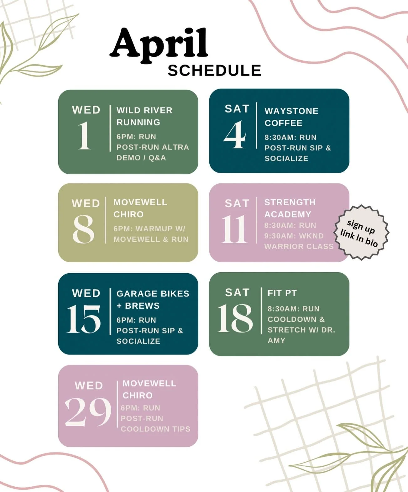 This month is stacked with some amazing collabs🤩 Thanks to these friends of the run club for hosting us! We&rsquo;re in for a treat!!!!

#runclub #wisconsinrunning #hudsonwi #riverfallswi #prescottwi