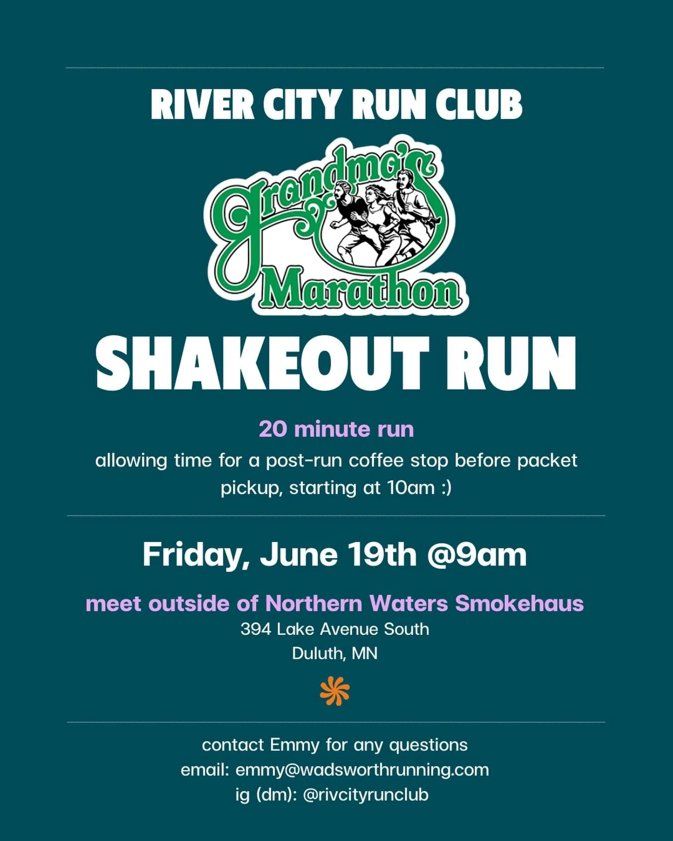 Who&rsquo;s going to Grandma&rsquo;s weekend?! Join us for a little shakeout run Friday morning &amp; bring the good vibes😎 All are welcome!