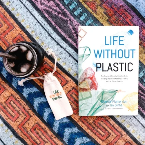 Life Without Plastic book on colorful, textile