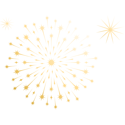 Golden New Year fireworks display with bright sparkles and bursts in the night sky.