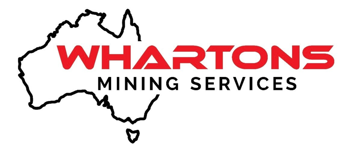 Logo of Wharton Mining Services with a black outline map of Australia and red and black text.