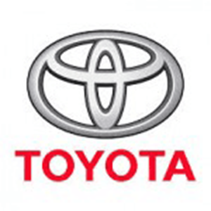 Toyota logo with the word TOYOTA in red beneath it.