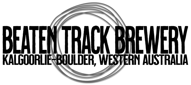 Logo for Beaten Track Brewery with circular design and text indicating location in Kalgoorlie-Boulder, Western Australia.
