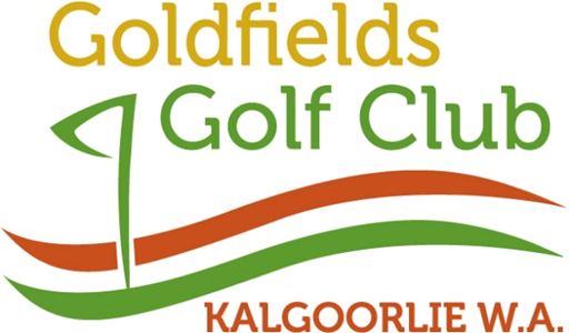 Logo for Goldfields Golf Club in Kalgoorlie, Western Australia, featuring a golf flag, green and brown curved lines representing a golf course.